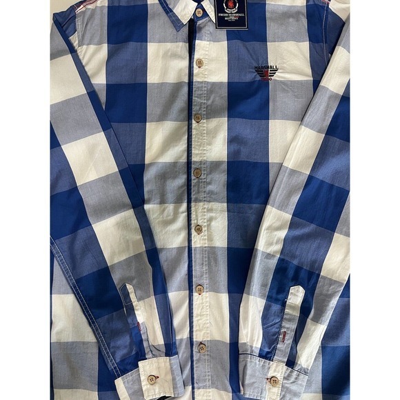 Fredd Marshall Men's Button Up Long Sleeve Blue White Plaid Size XL NWT - Picture 3 of 6
